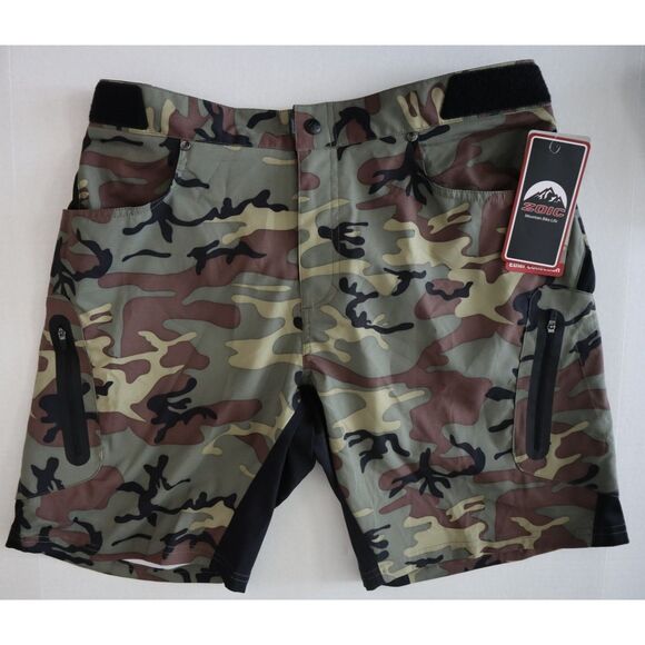 Zoic 1103E9CA Men's Sz XL Green Camo Black Zip Ether 9" Trail Rider Shorts - Picture 1 of 9